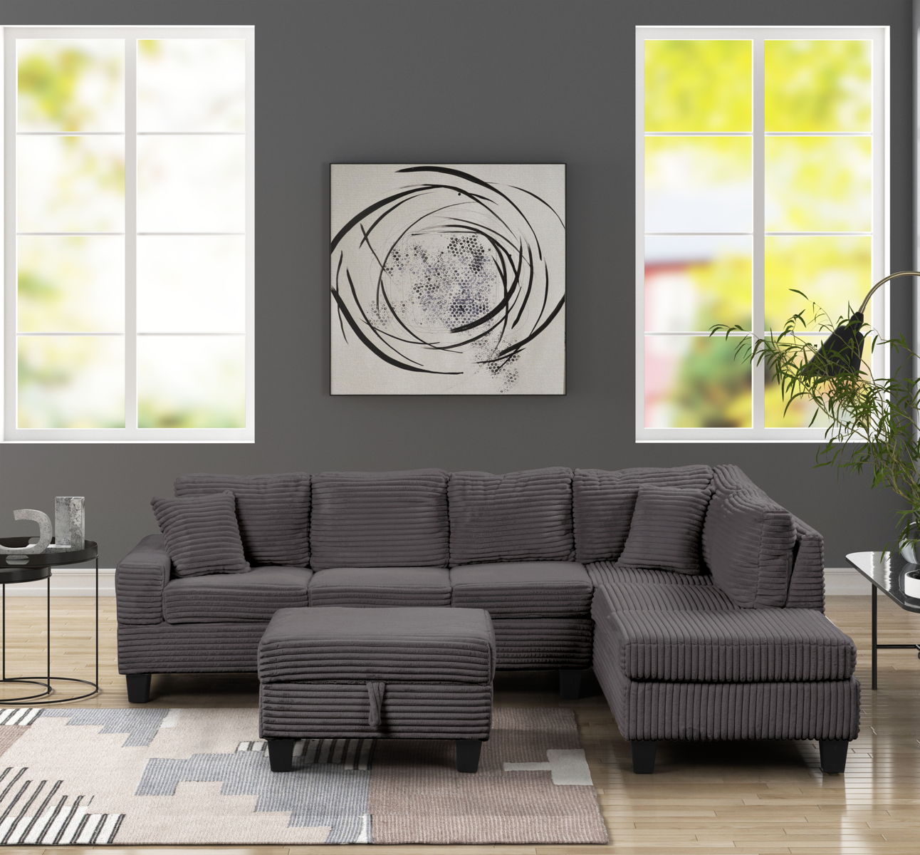 Cozy Modern Fabric Sectional Sofa in Gray