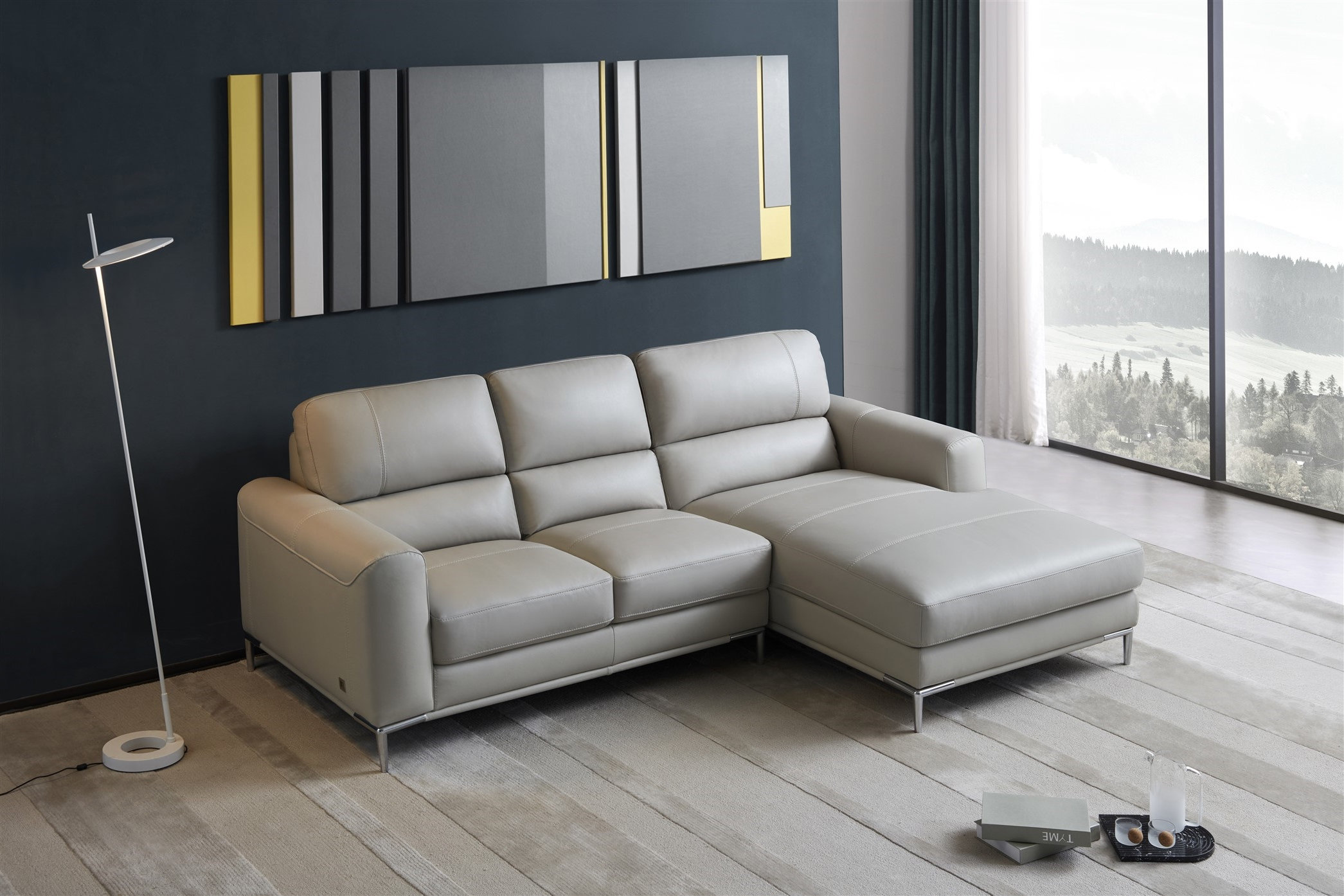 Crosby Top Grain Leather Sectional, Right Arm Chaise Facing