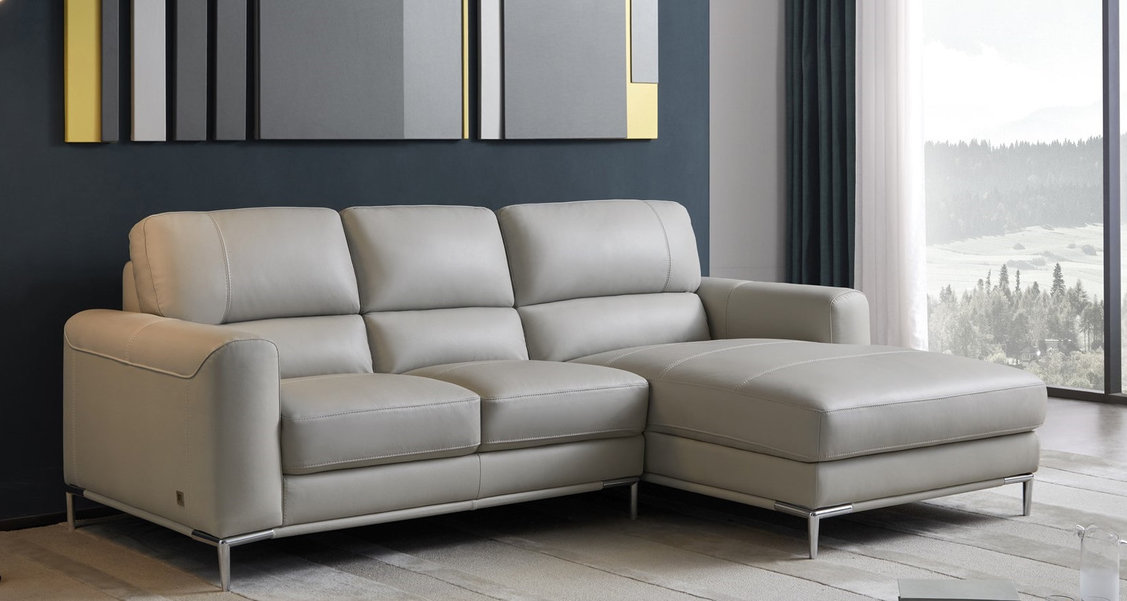 Crosby Top Grain Leather Sectional, Right Arm Chaise Facing