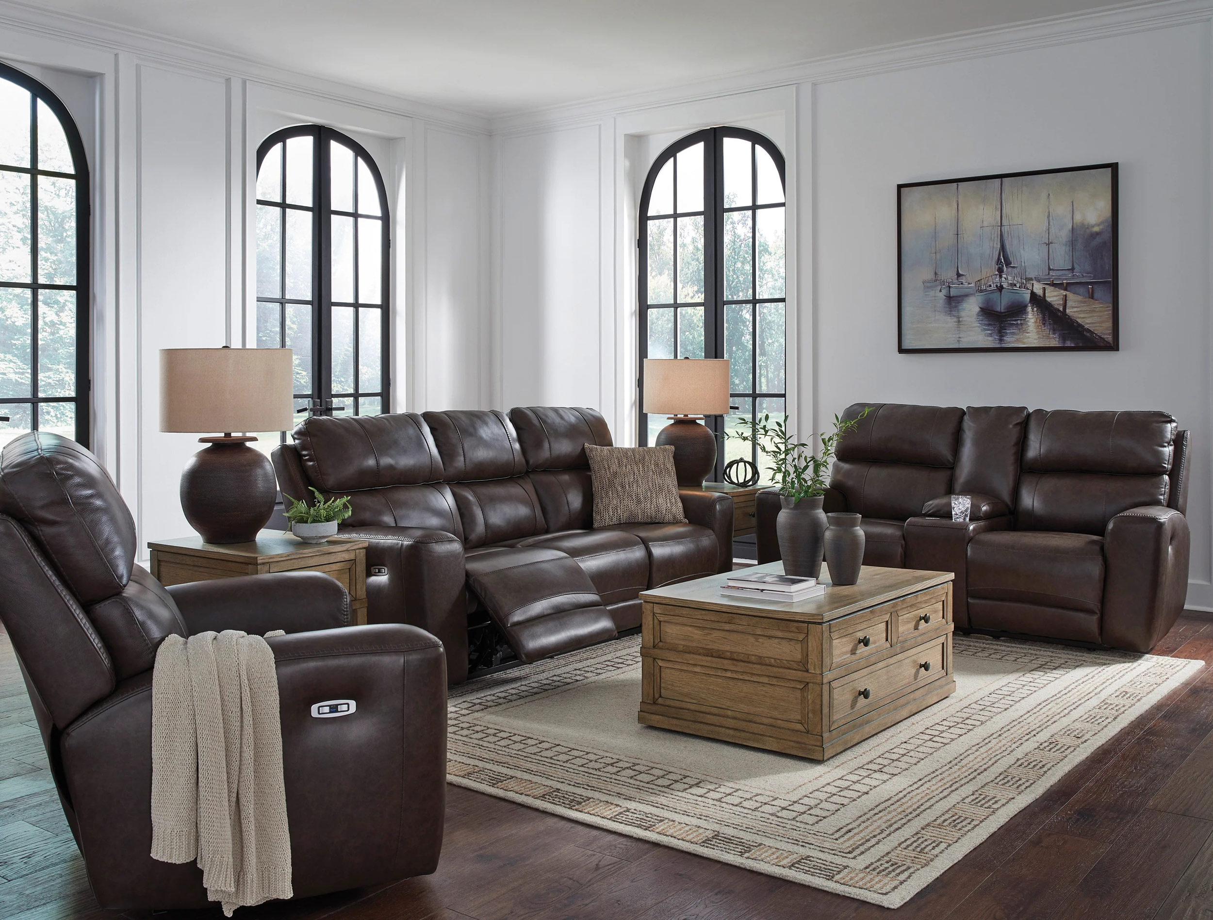 Crossplex Leather/PVC Power Reclining Living Set