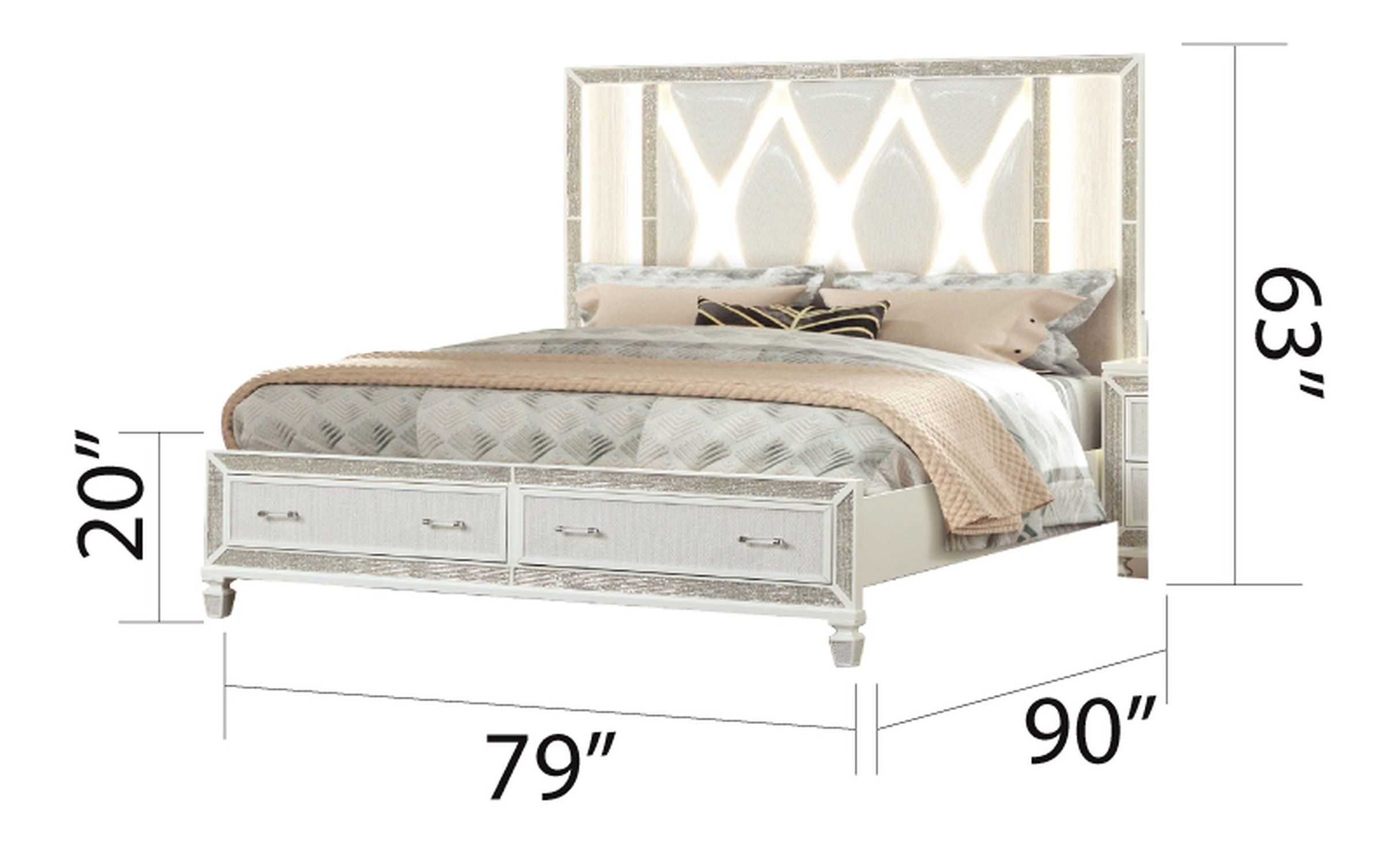 Crystal King Size Bed with Acrylic Headboard & LED Lighting
