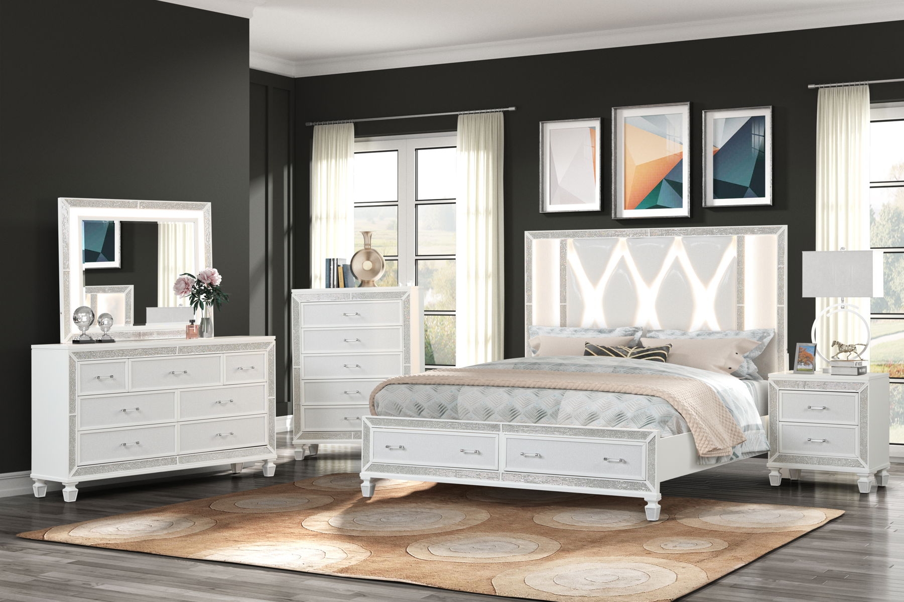 Crystal Bed with Acrylic Headboard & LED Lighting