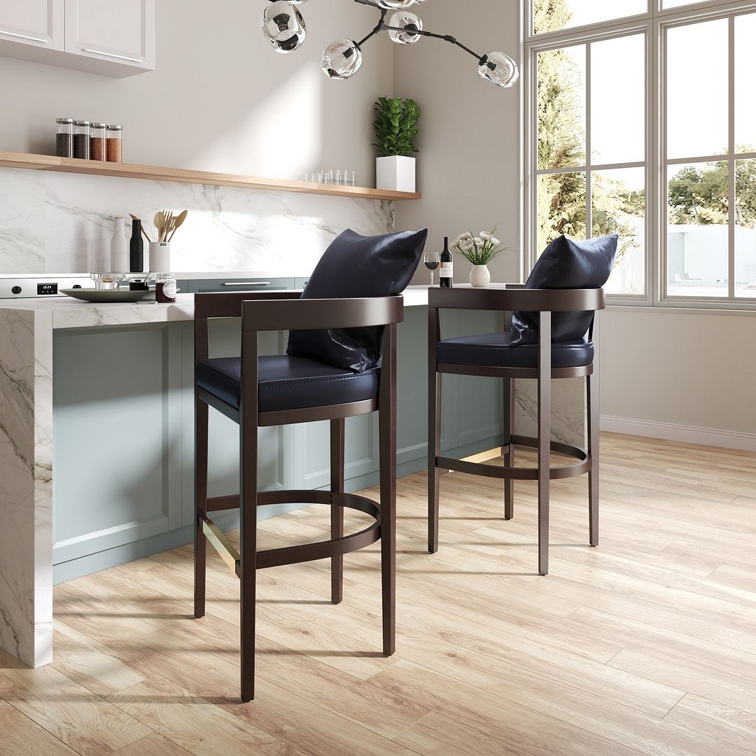 Manhattan Comfort Ritz 34" Leatherette/Beech Wood Counter Stool, Black