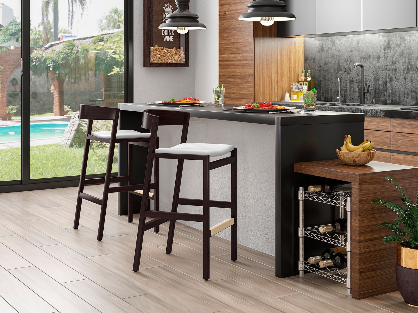 Klismos 36.75-inch Leatherette/Beech Wood Counter Stool
