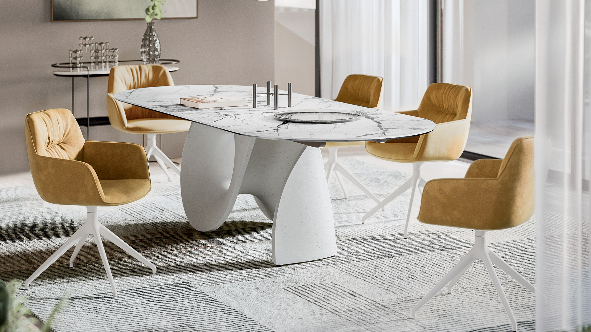 Cocoon Fabric/Metal 360° Swivel Customizable Padded Plush Seat Dining Armchair