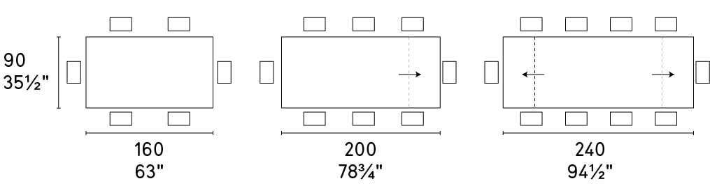 Cartesio W62.9"-78.7"-94.4" Ceramic/Metal/Wood Customizable Extendable Rectangular Dining Table