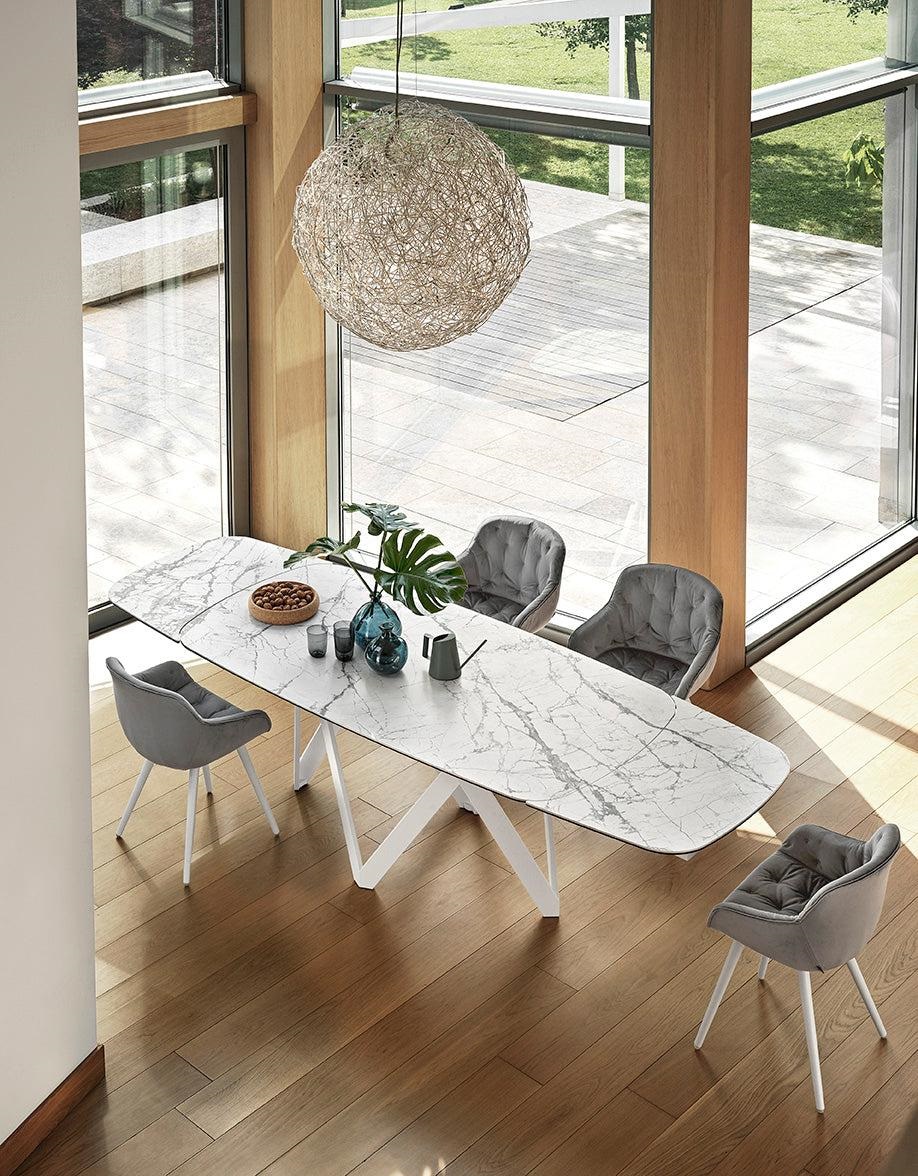 Cartesio W65"-95" Rectangular Ceramic/Wood Extendable Dining Table w/Rounded Corners