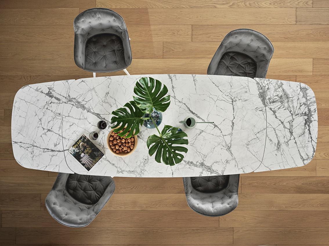 Cartesio W65"-95" Rectangular Ceramic/Wood Extendable Dining Table w/Rounded Corners
