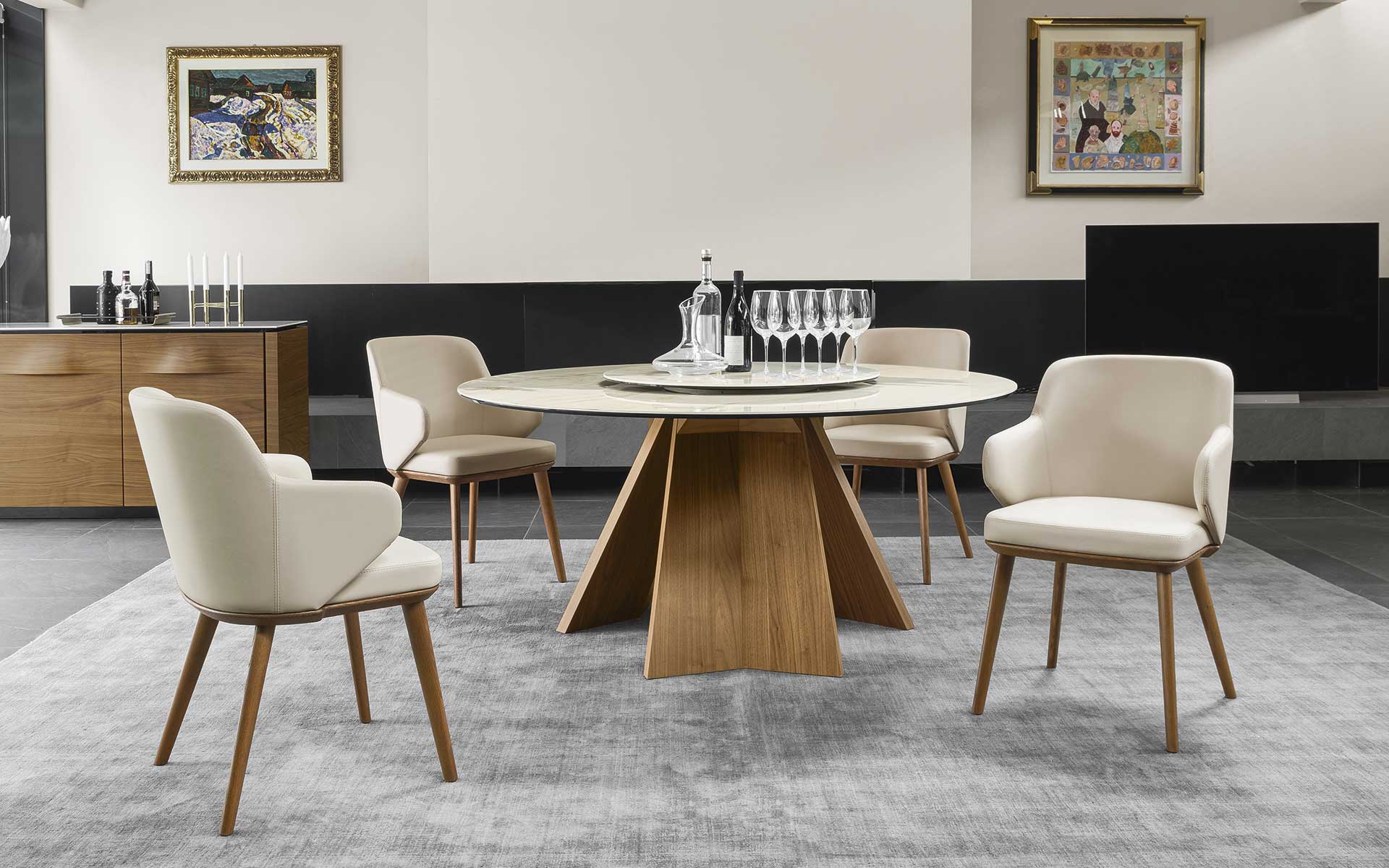 Icaro W62.9-inch Ceramic/Wood Customizable Round Dining Table