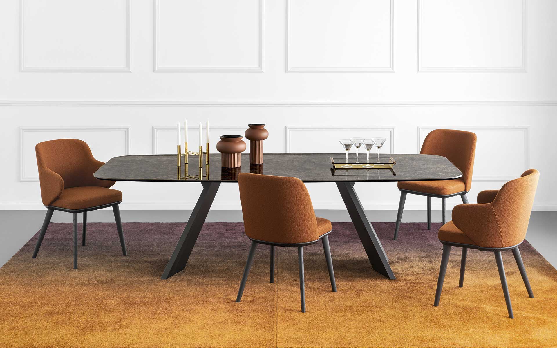 Icaro W118.1-inch Ceramic/Wood Customizable Elliptical Dining Table