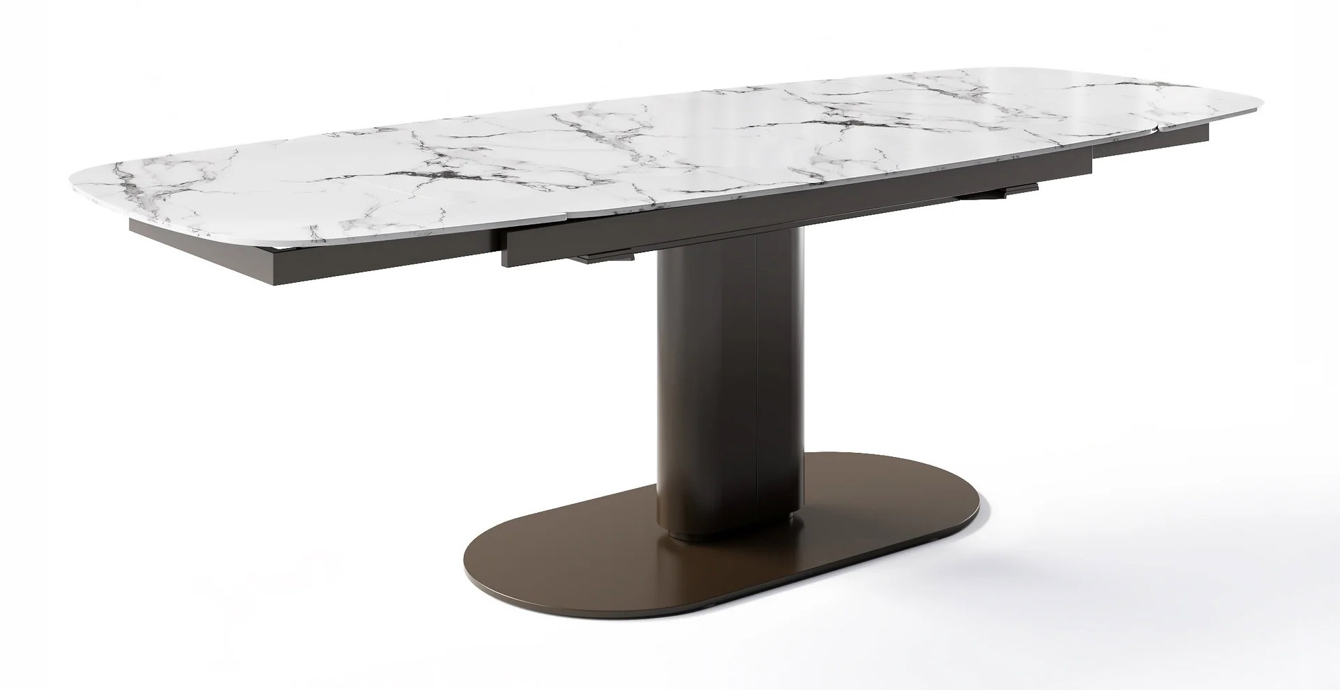 Cameo W78.8"-116.6" Rectangular Ceramic/Metal/Cannulated Wood Veneer Pedestal Extendable Dining Table w/Rounded Corners