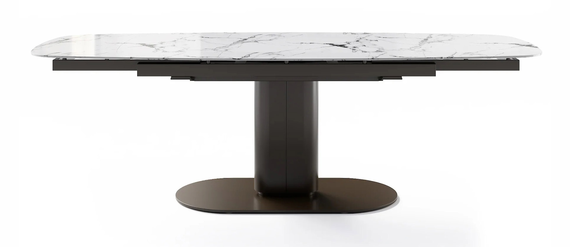 Cameo W78.8"-116.6" Rectangular Ceramic/Metal/Cannulated Wood Veneer Pedestal Extendable Dining Table w/Rounded Corners
