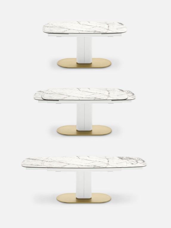 Cameo W65"-95" Rectangular Ceramic/Metal Pedestal Extendable Dining Table w/Rounded Corners