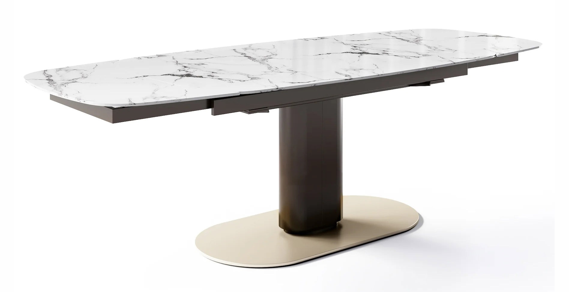 Cameo W65"-95" Rectangular Ceramic/Metal Pedestal Extendable Dining Table w/Rounded Corners