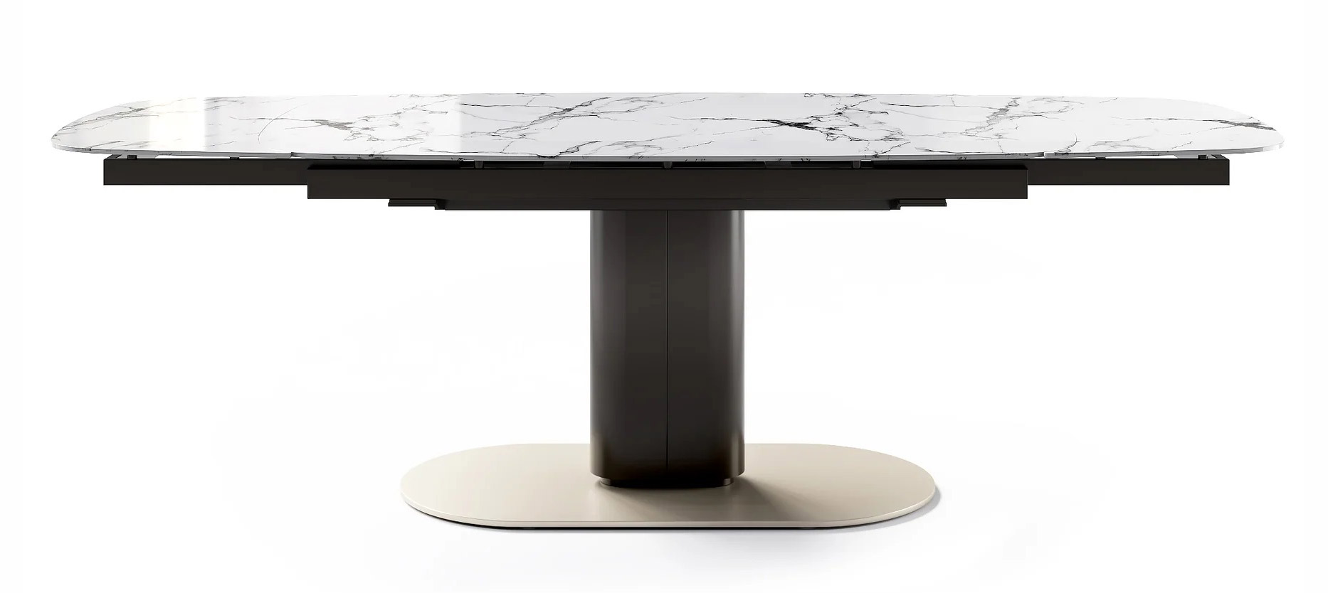 Cameo W65"-95" Rectangular Ceramic/Metal Pedestal Extendable Dining Table w/Rounded Corners