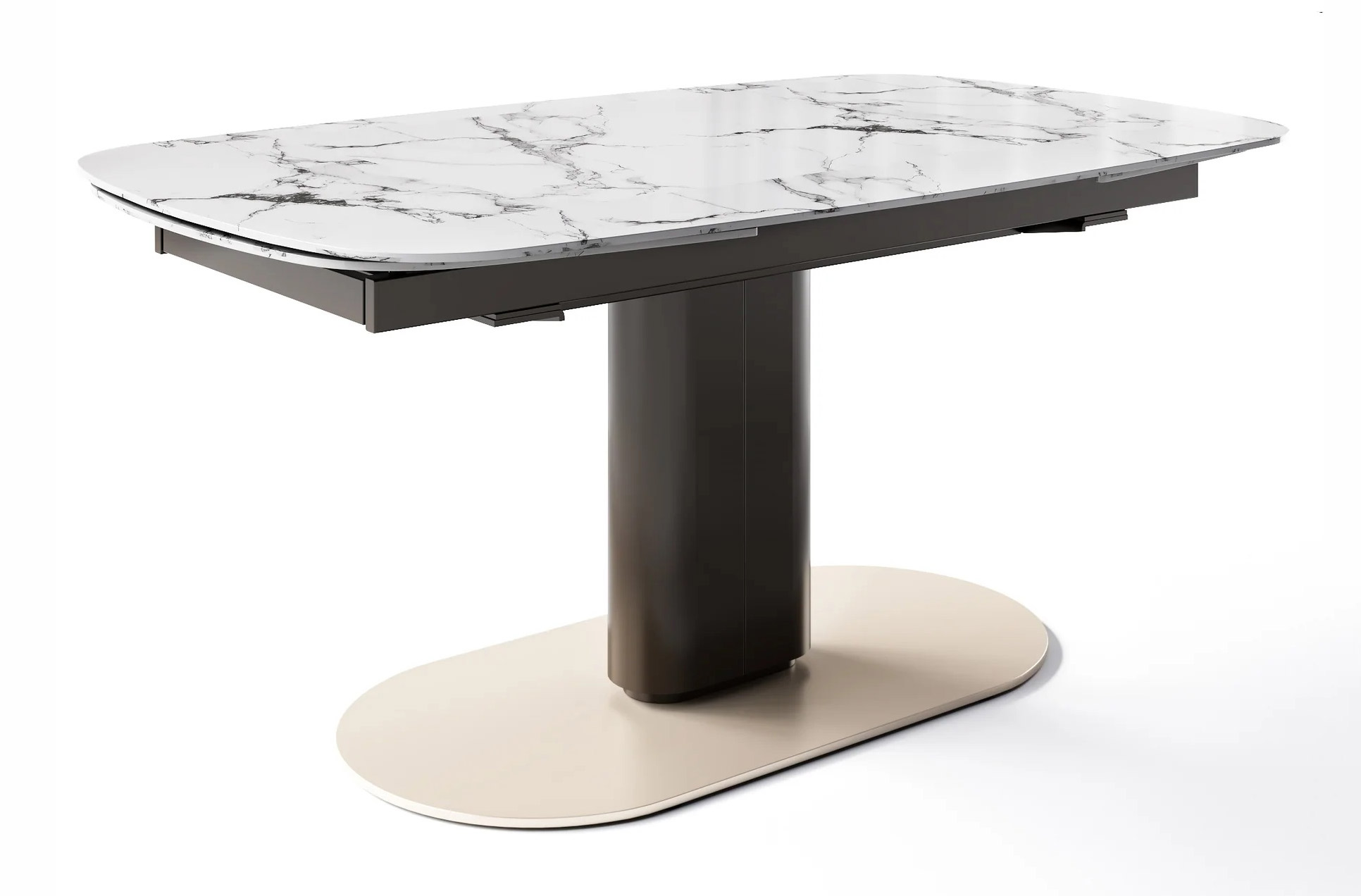 Cameo W78.8"-116.6" Rectangular Ceramic/Metal/Cannulated Wood Veneer Pedestal Extendable Dining Table w/Rounded Corners
