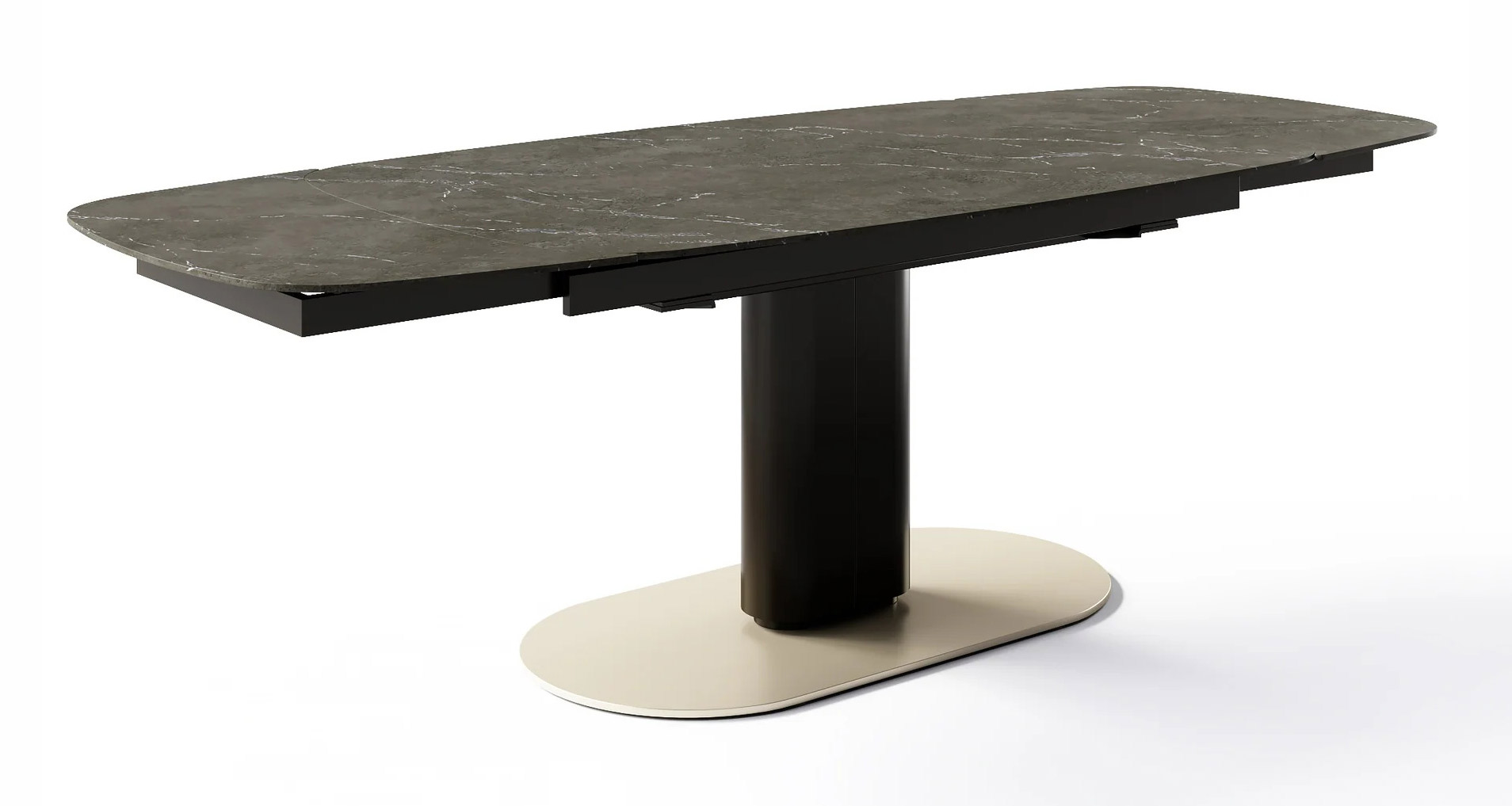 Cameo W65"-95" Rectangular Ceramic/Metal Pedestal Extendable Dining Table w/Rounded Corners