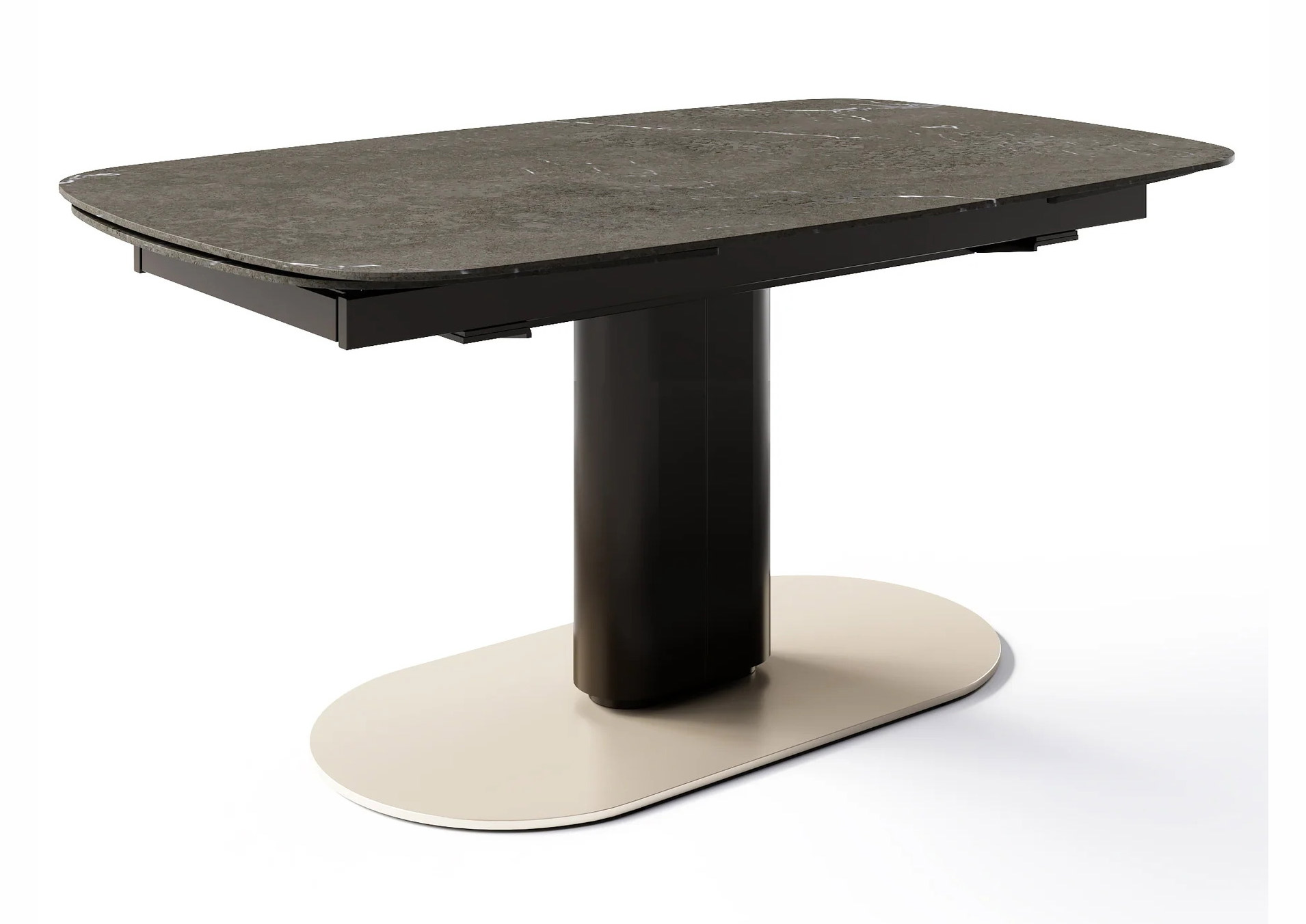 Cameo W78.8"-116.6" Rectangular Ceramic/Metal/Cannulated Wood Veneer Pedestal Extendable Dining Table w/Rounded Corners