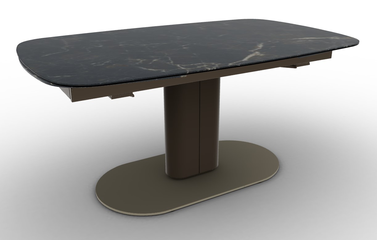 Cameo W78.8"-116.6" Rectangular Ceramic/Metal/Cannulated Wood Veneer Pedestal Extendable Dining Table w/Rounded Corners