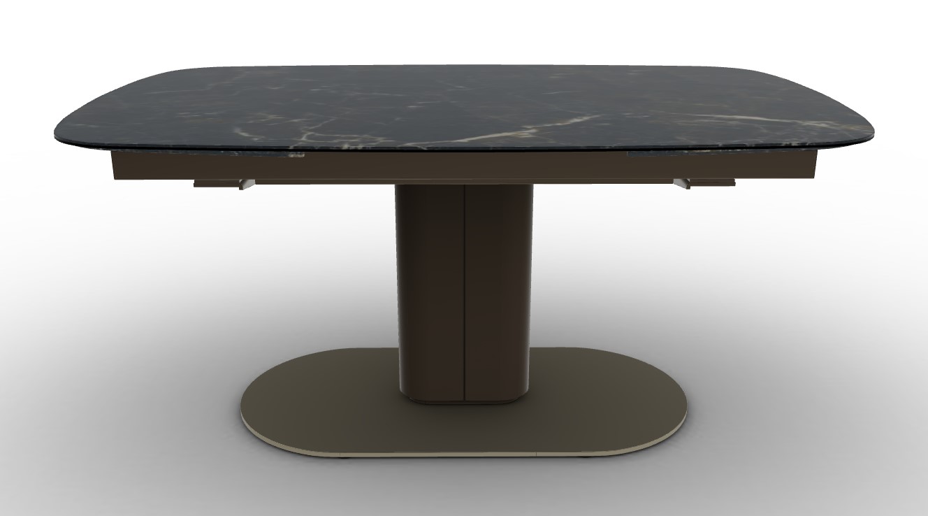 Cameo W78.8"-116.6" Rectangular Ceramic/Metal/Cannulated Wood Veneer Pedestal Extendable Dining Table w/Rounded Corners