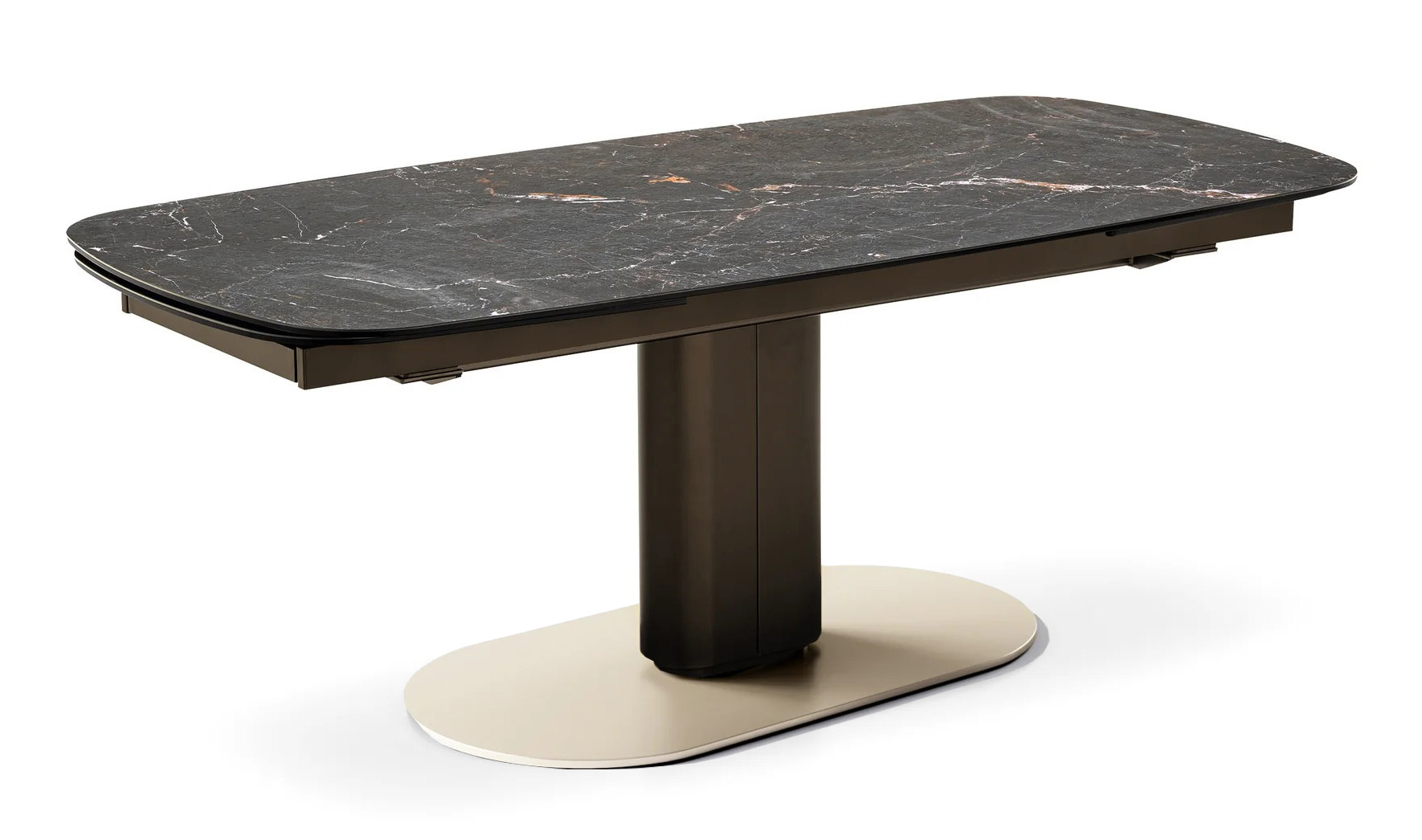 Cameo W65"-95" Rectangular Ceramic/Metal Pedestal Extendable Dining Table w/Rounded Corners