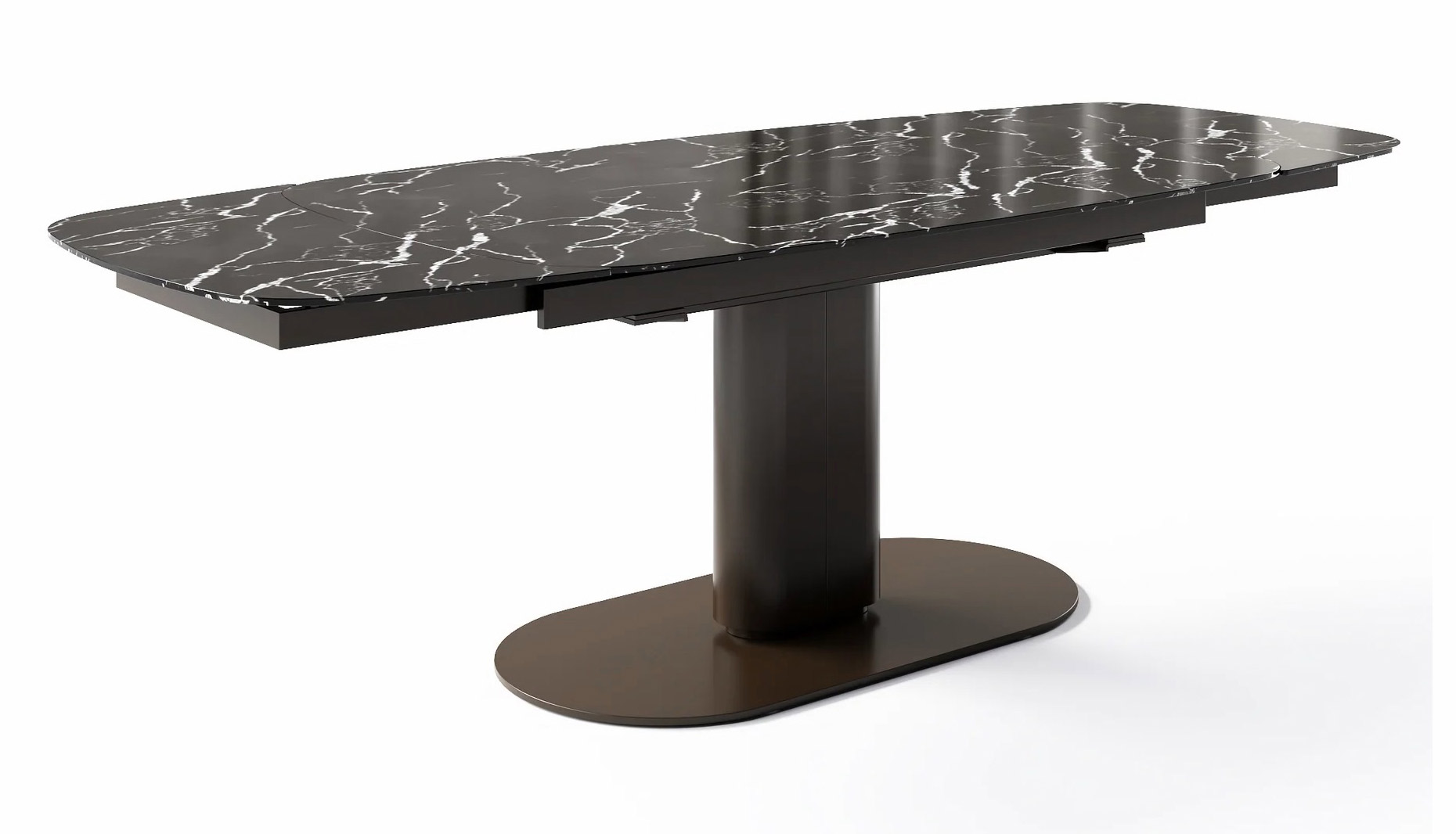 Cameo W65"-95" Rectangular Ceramic/Metal Pedestal Extendable Dining Table w/Rounded Corners