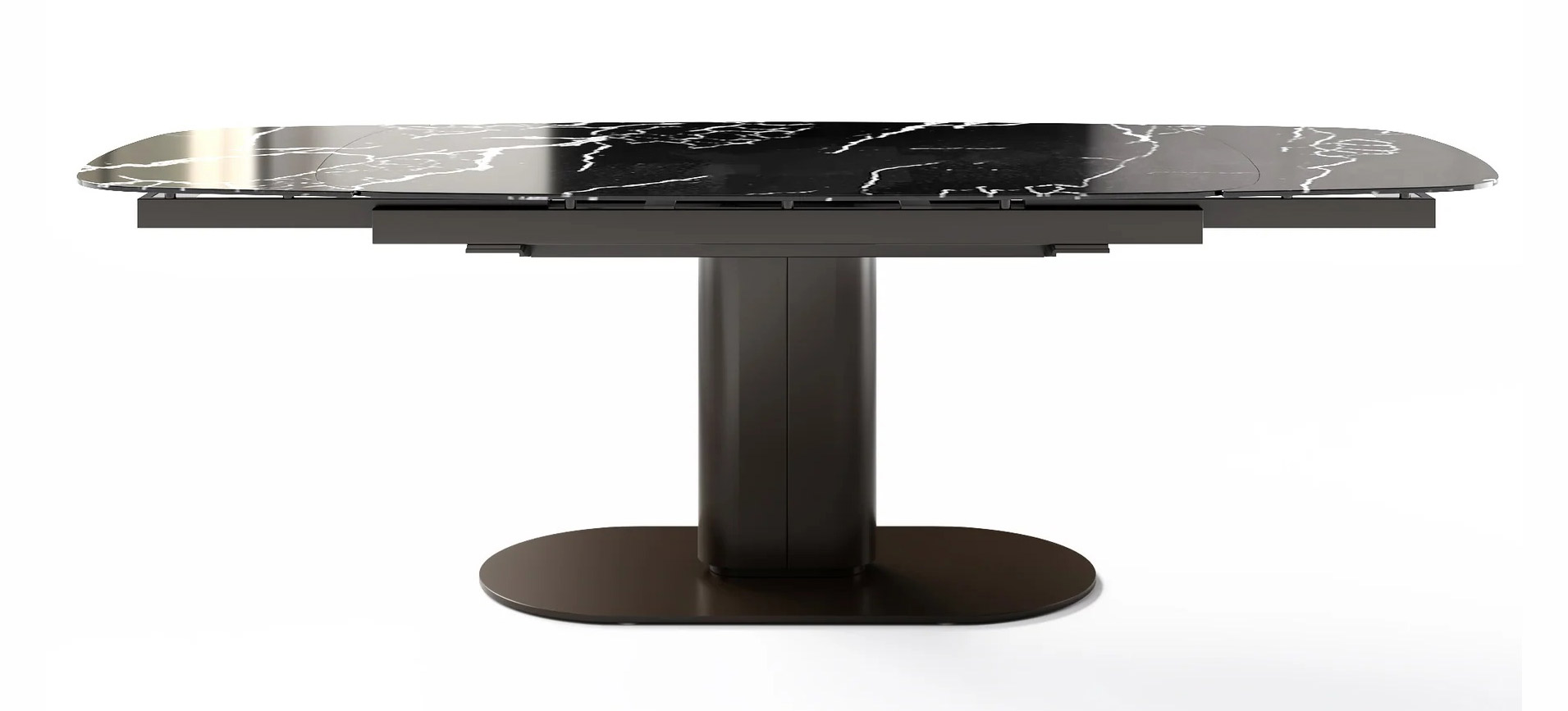 Cameo W65"-95" Rectangular Ceramic/Metal Pedestal Extendable Dining Table w/Rounded Corners
