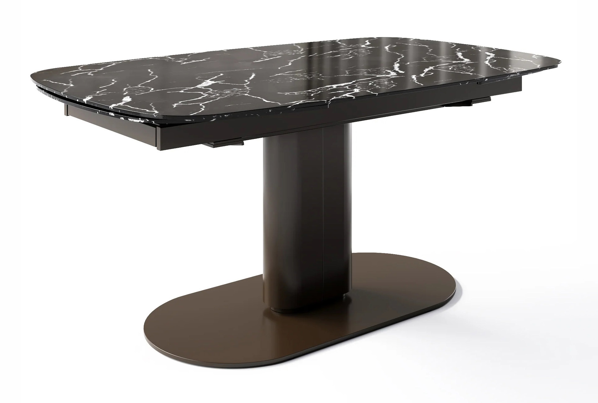 Cameo W65"-95" Rectangular Ceramic/Metal Pedestal Extendable Dining Table w/Rounded Corners
