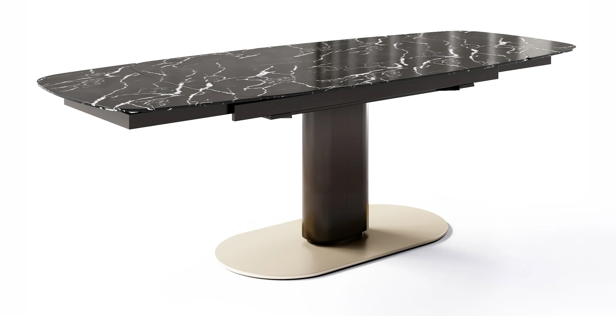Cameo W65"-95" Rectangular Ceramic/Metal Pedestal Extendable Dining Table w/Rounded Corners