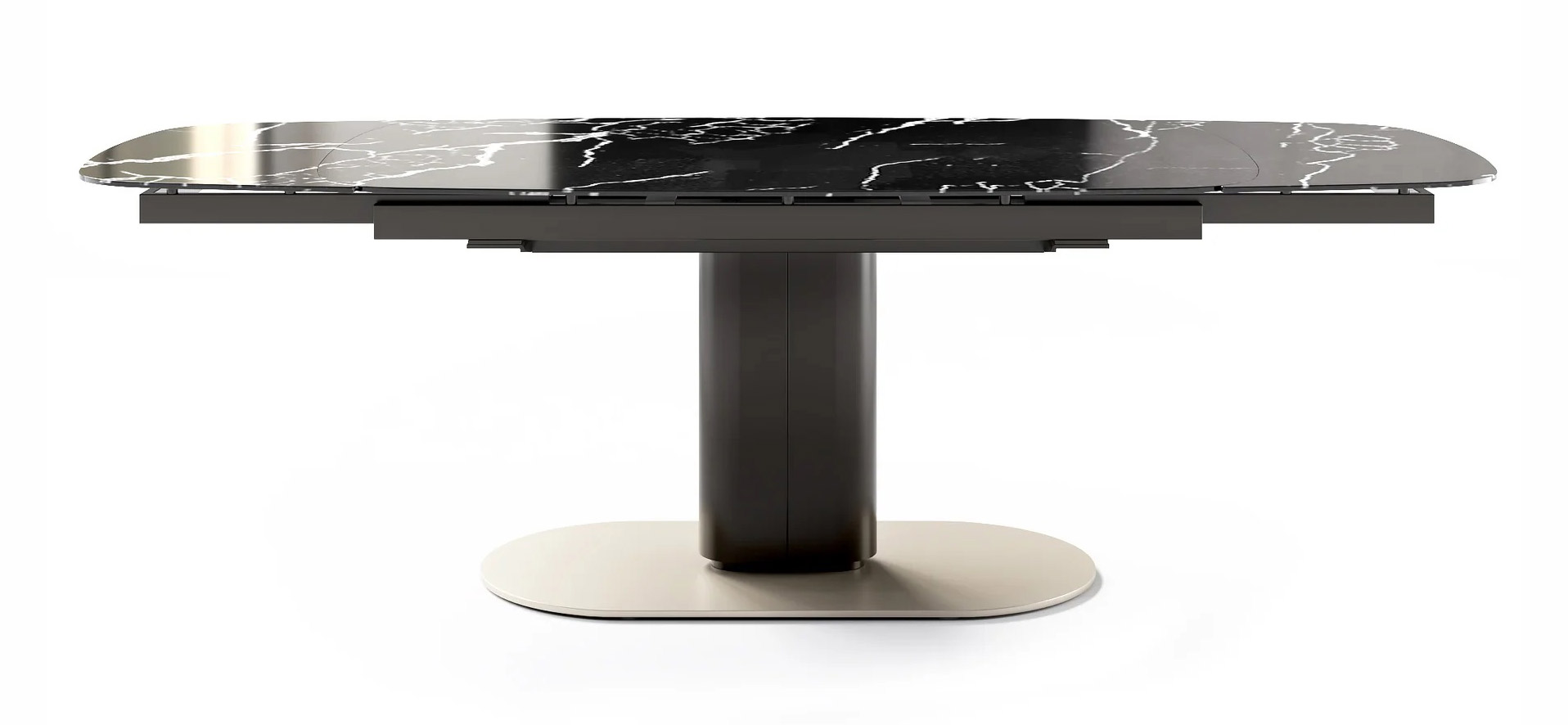 Cameo W65"-95" Rectangular Ceramic/Metal Pedestal Extendable Dining Table w/Rounded Corners