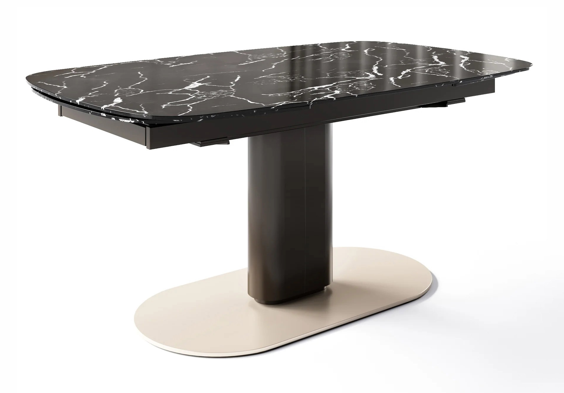 Cameo W65"-95" Rectangular Ceramic/Metal Pedestal Extendable Dining Table w/Rounded Corners