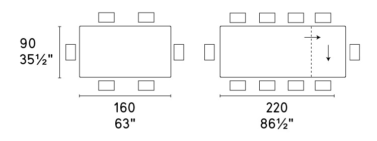 Silhouette W63"-86.6" Rectangular Ceramic/Metal Dining Table