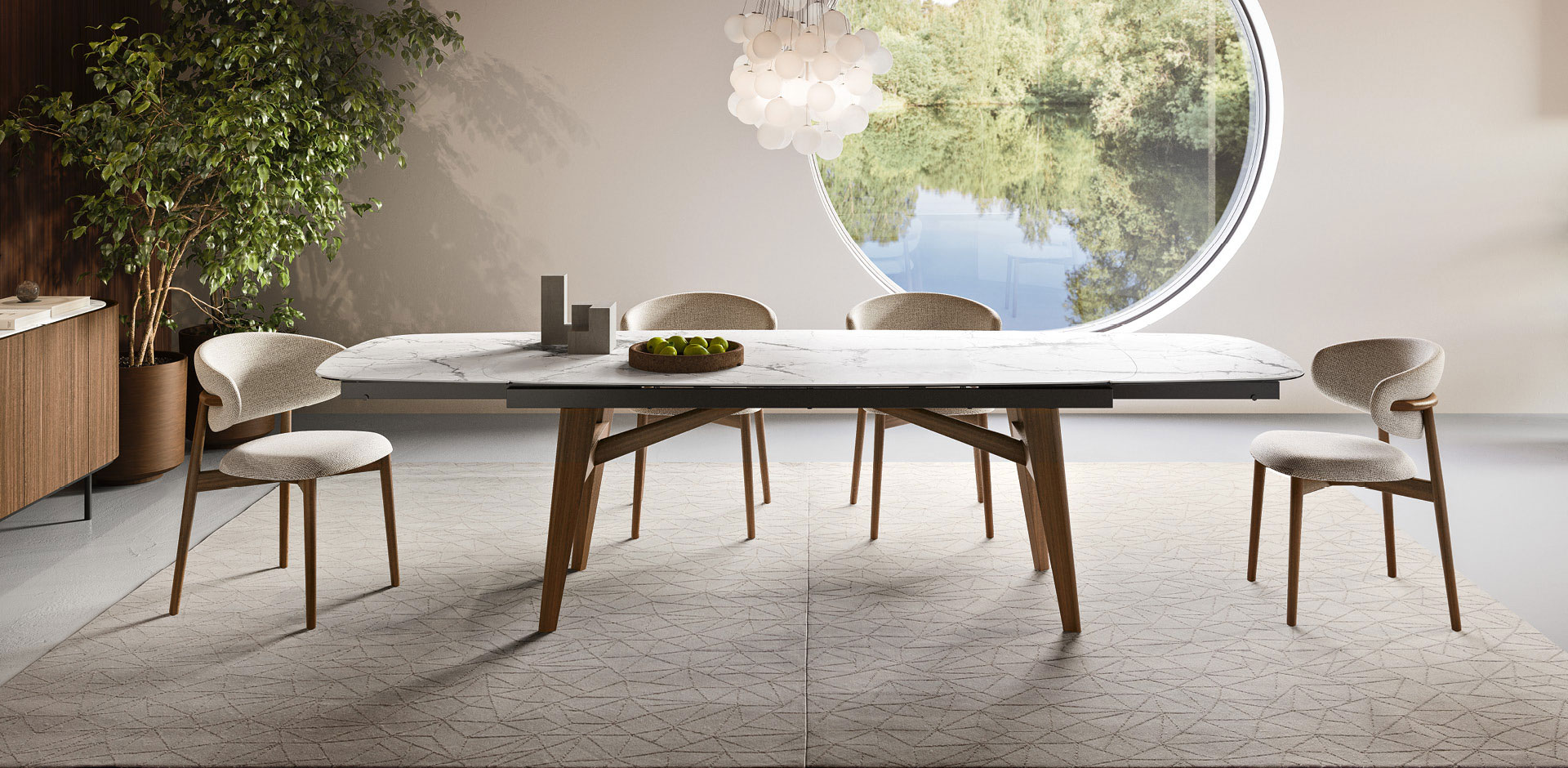 Abrey W118.1-inch Ceramic/Wood Customizable Elliptical Dining Table