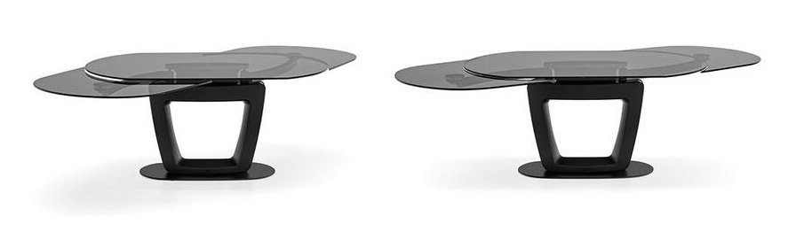 Orbital W65"-100.5" Oval Glass/Metal Pedestal Dining Table