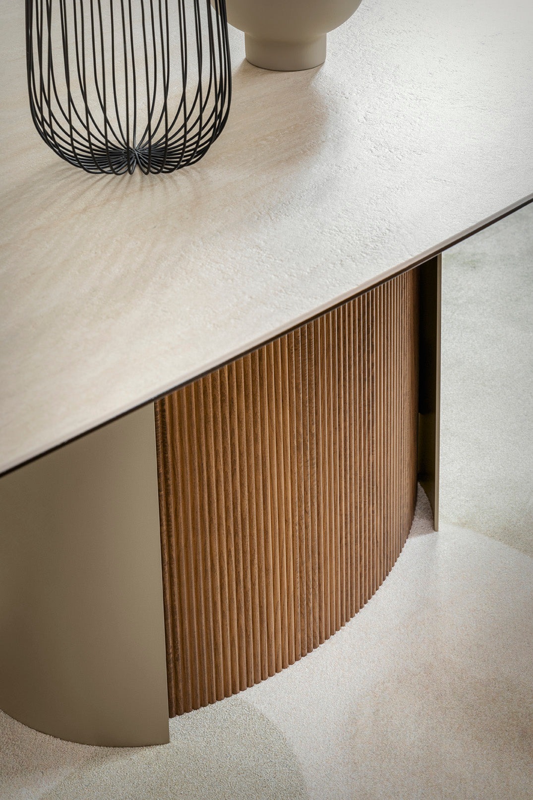 Yoroi Metal/Ceramic/Veneer Rectangular Extendable Dining Table w/Rounded Corners
