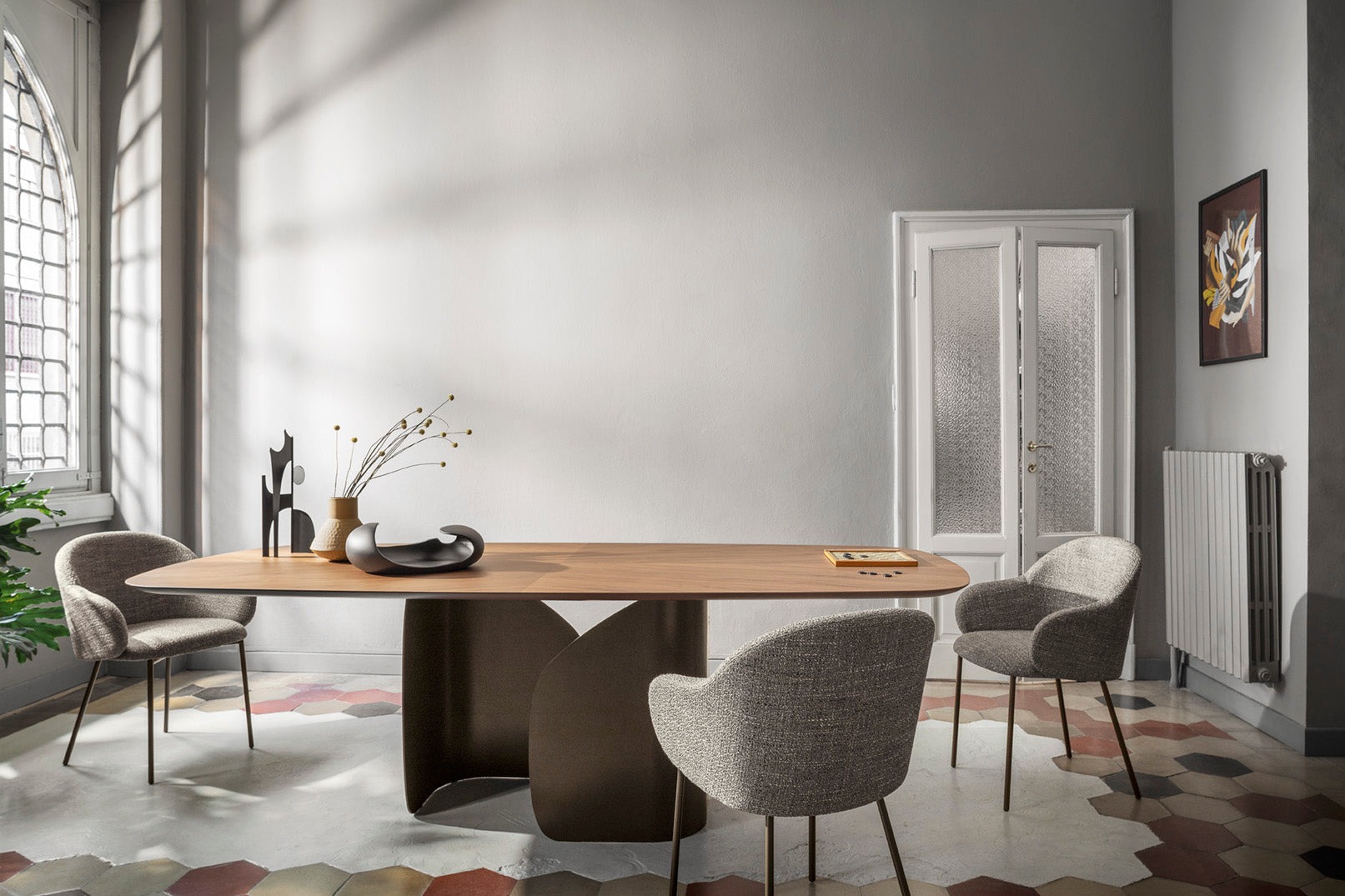 Twins Metal/Veneer Oval Dining Table