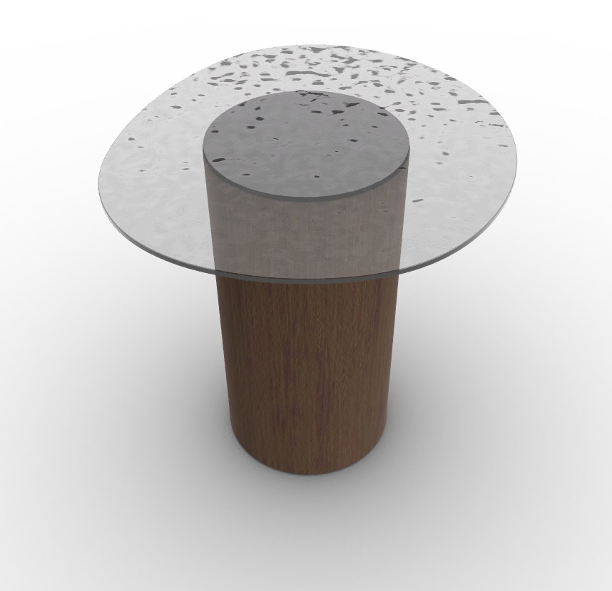 Mushroom Tempered Glass/Wood Pedestal End Table