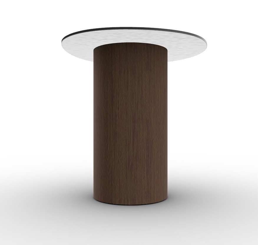 Mushroom Tempered Glass/Wood Pedestal End Table