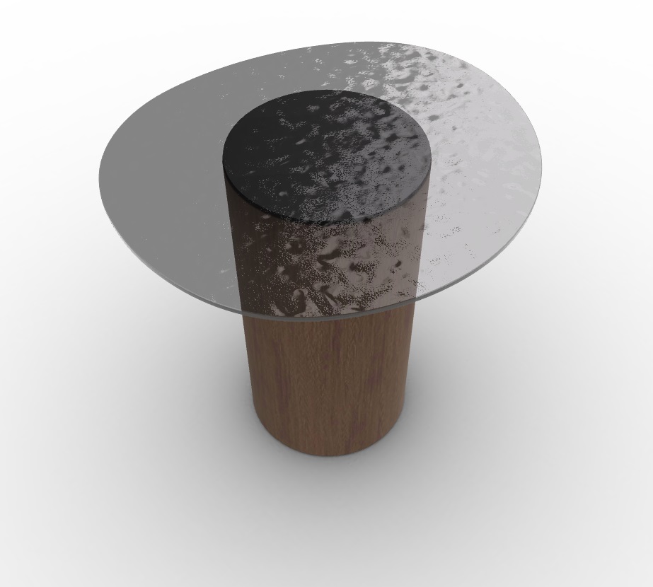 Mushroom Tempered Glass/Wood Pedestal End Table