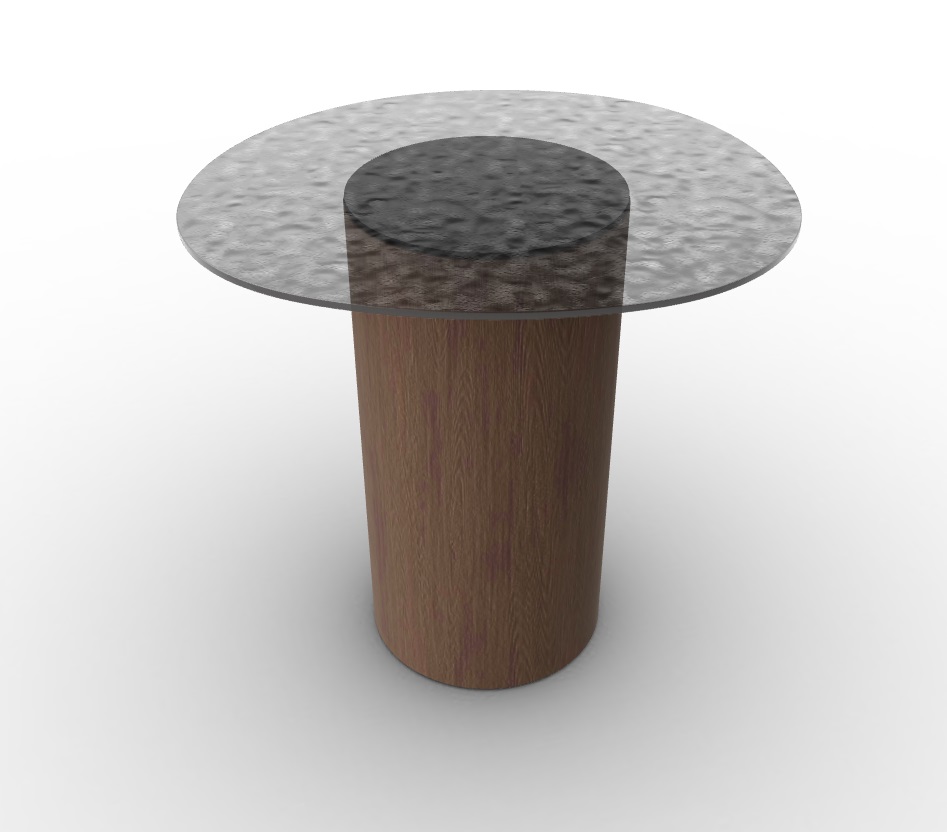 Mushroom Tempered Glass/Wood Pedestal End Table