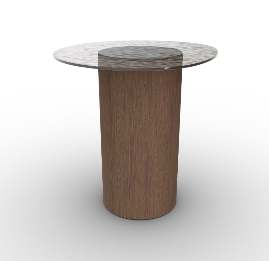 Mushroom Tempered Glass/Wood Pedestal End Table