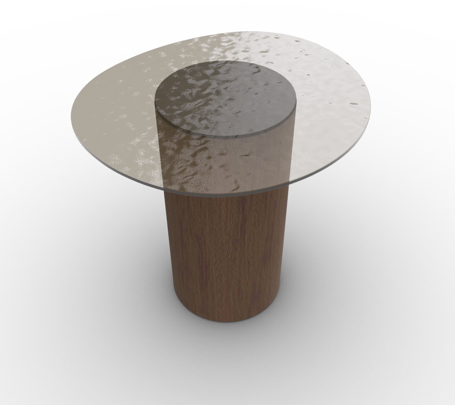 Mushroom Tempered Glass/Wood Pedestal End Table