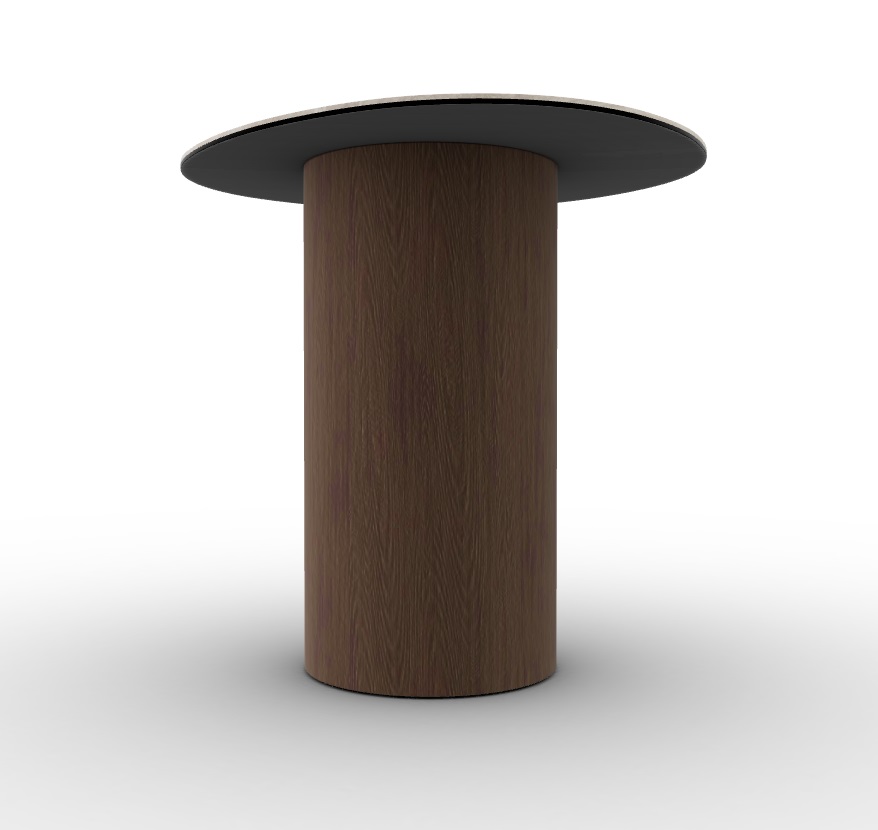 Mushroom Laminated Ceramic-Glass/Wood Pedestal End Table