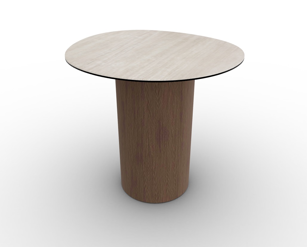 Mushroom Laminated Ceramic-Glass/Wood Pedestal End Table