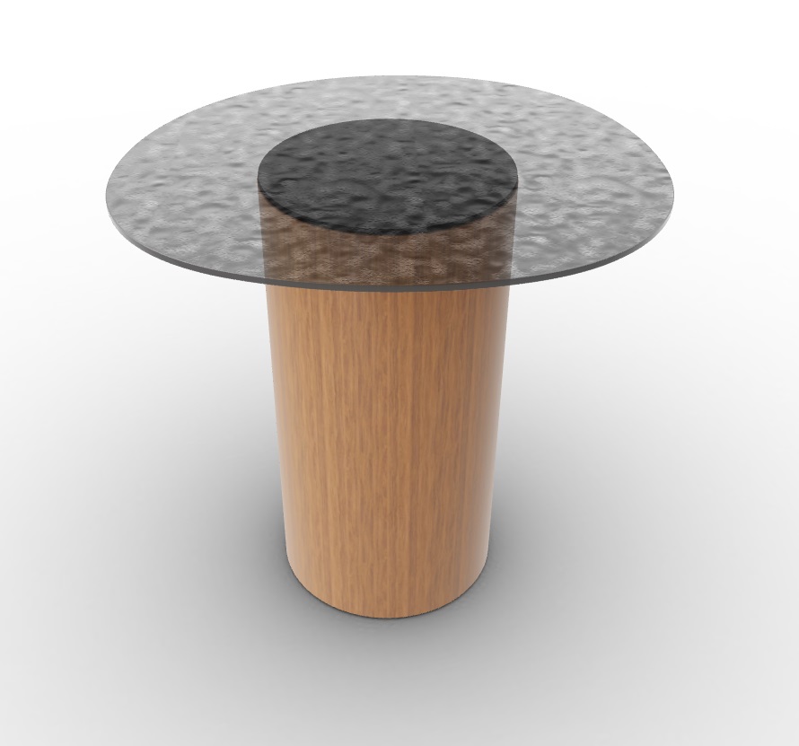 Mushroom Tempered Glass/Wood Pedestal End Table