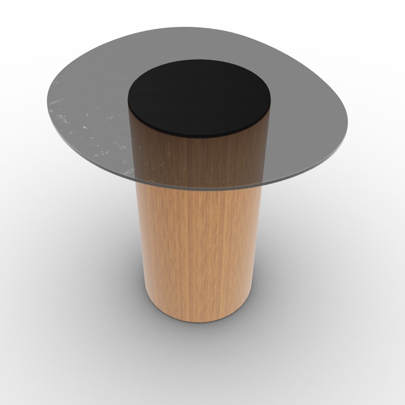 Mushroom Tempered Glass/Wood Pedestal End Table