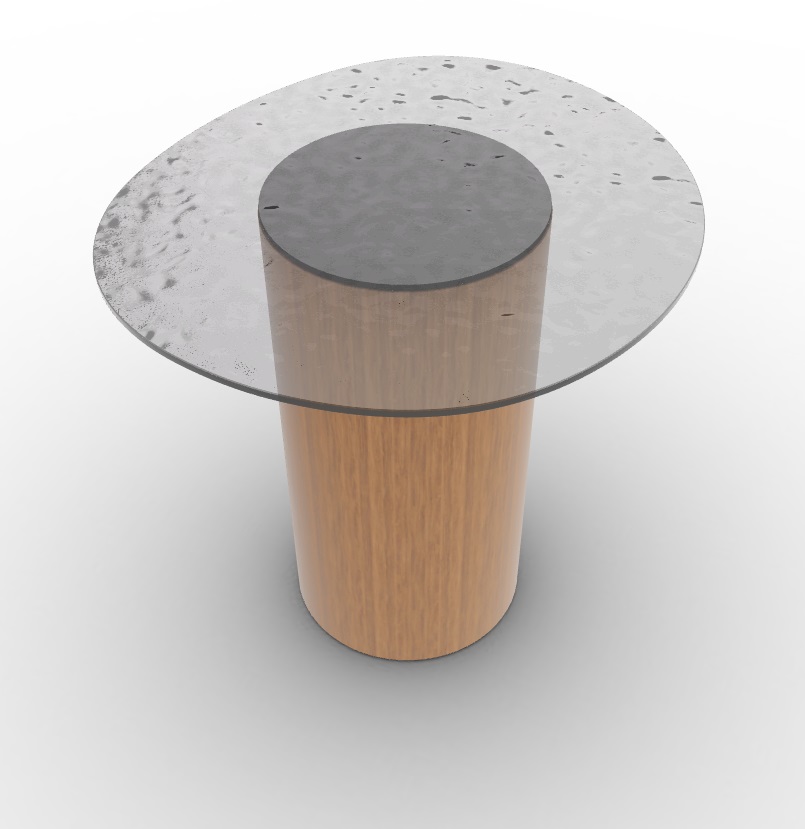 Mushroom Tempered Glass/Wood Pedestal End Table