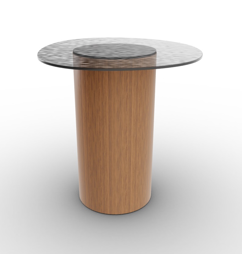 Mushroom Tempered Glass/Wood Pedestal End Table