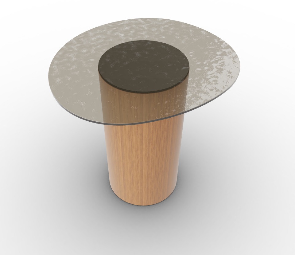 Mushroom Tempered Glass/Wood Pedestal End Table