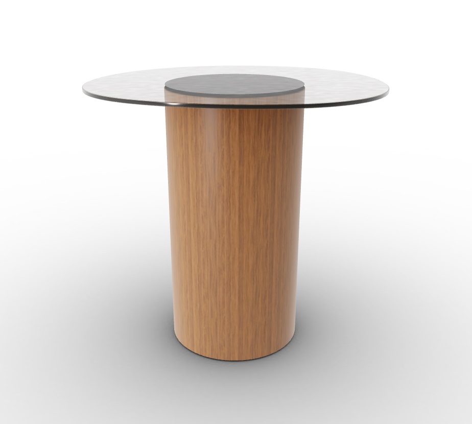Mushroom Tempered Glass/Wood Pedestal End Table
